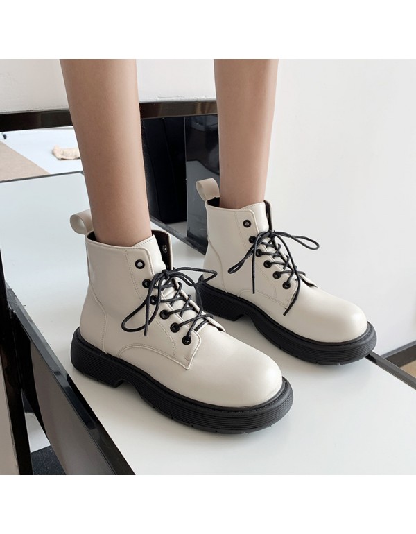 Martin boots women's 2021 autumn new Korean locomotive boots round head fashion handsome square heel lace up short boots