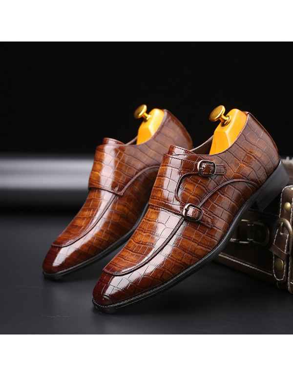 Amazon wishlazada business pointed leather shoes crocodile leather shoes men's side buckle casual men's shoes 